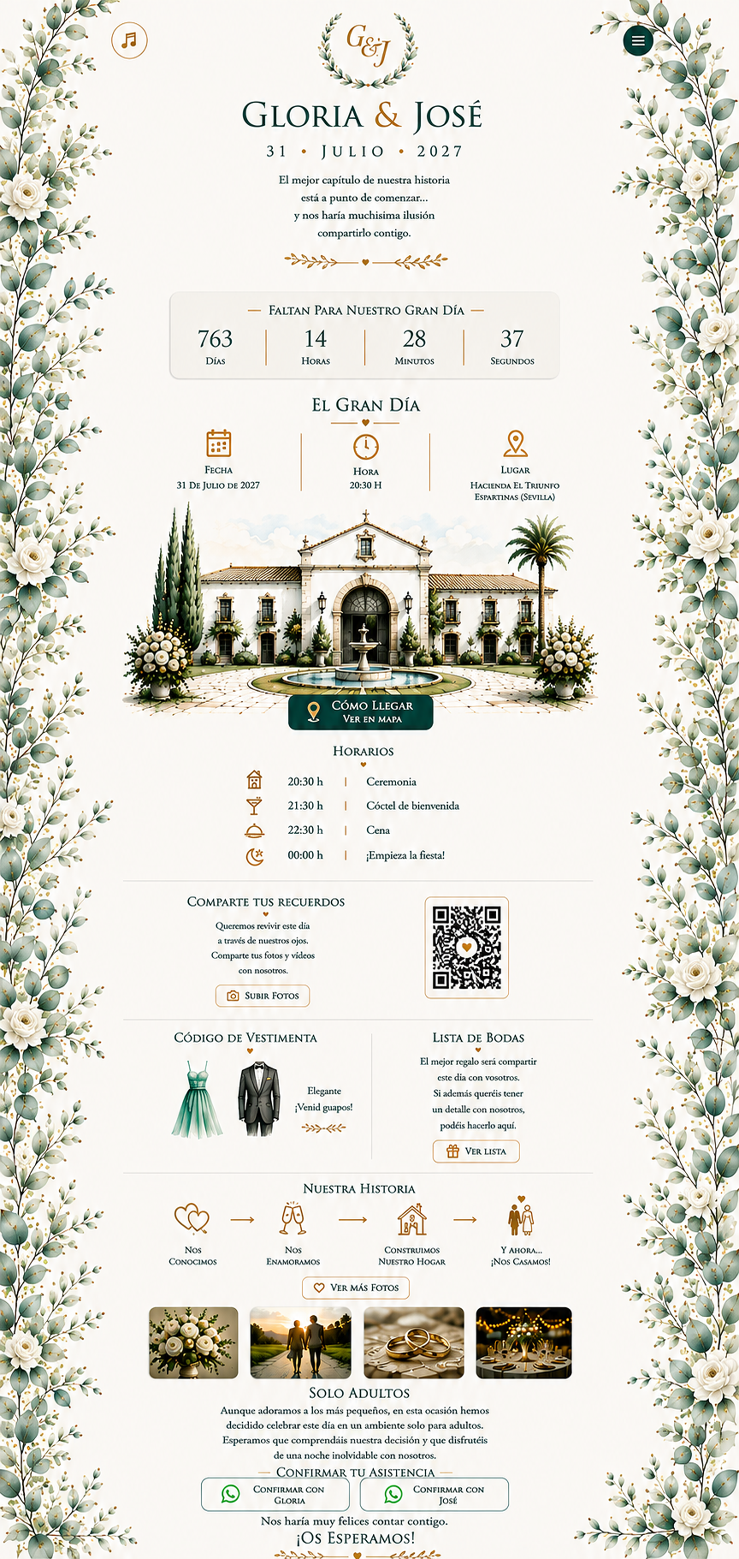 Invitación de boda Gloria y José, 31 de julio de 2027